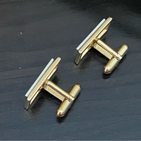 Vintage Unsigned 2-tone Silver/Gold Rectangular Cufflinks - Picture 4 of 9